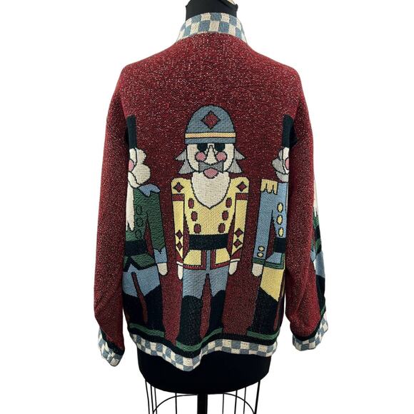 VTG Sugar Street Weavers Nutcrackers Christmas Tapestry Cardigan Sweater USA M - Picture 7 of 12